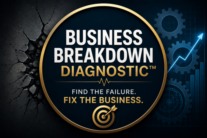 Business Breakdown Diagnostic financial execution system showing failure zones, P&L impact analysis, and operational breakdown visualization