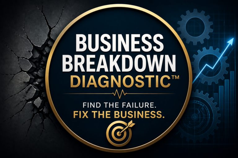 Business Breakdown Diagnostic financial execution system showing failure zones, P&L impact analysis, and operational breakdown visualization