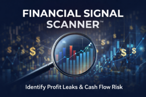 Financial Signal Scanner dashboard visual identifying profit leaks, cash flow risk, and financial performance trends