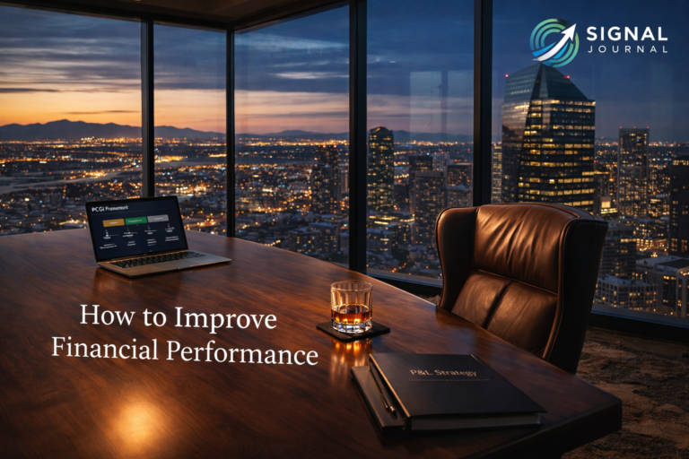 How to Improve Financial Performance: PCGI Framework boardroom where CFOs map Working Capital, Capital Structure, Productivity, Innovation, and Governance levers for ROIC improvement.