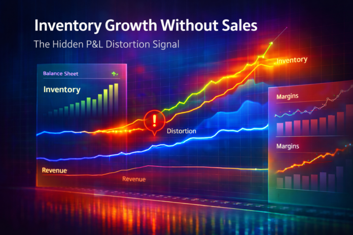 Inventory growth without sales showing hidden P&L signal with rising inventory, flat revenue, and distorted margins