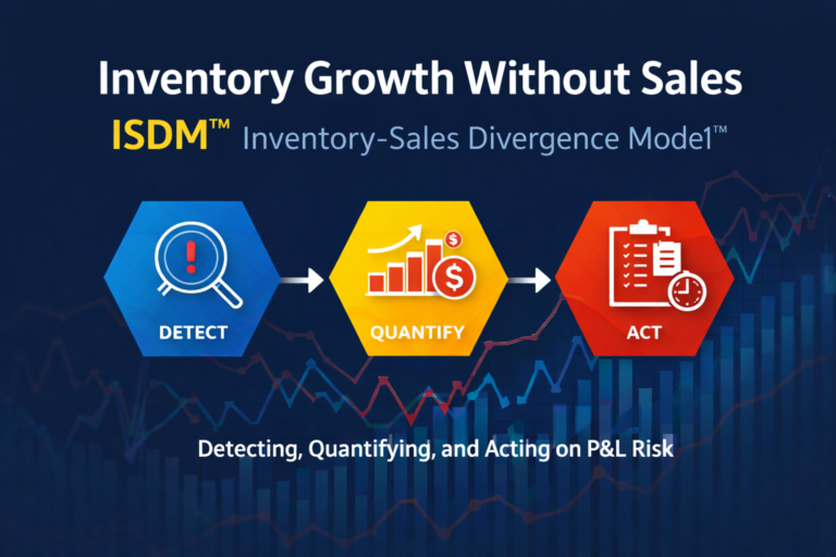 inventory growth without sales showing hidden P&L risk with rising inventory, flat revenue, and misleading margin improvement
