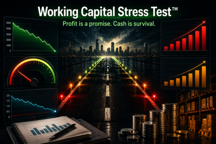 working capital stress test showing cash runway decline liquidity risk accounts receivable inventory buildup SME business survival