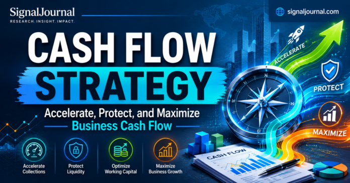 Cash Flow Strategy: Accelerate, Protect, and Maximize Business Growth Cash Flow Strategy visual by SignalJournal showing liquidity acceleration, cash protection, and business growth execution framework for CFOs and business owners